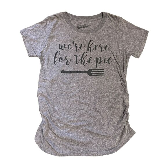 Crazydog Tshirts Thanksgiving Maternity Tee Large "We're here for the pie" Gray - Picture 2 of 8